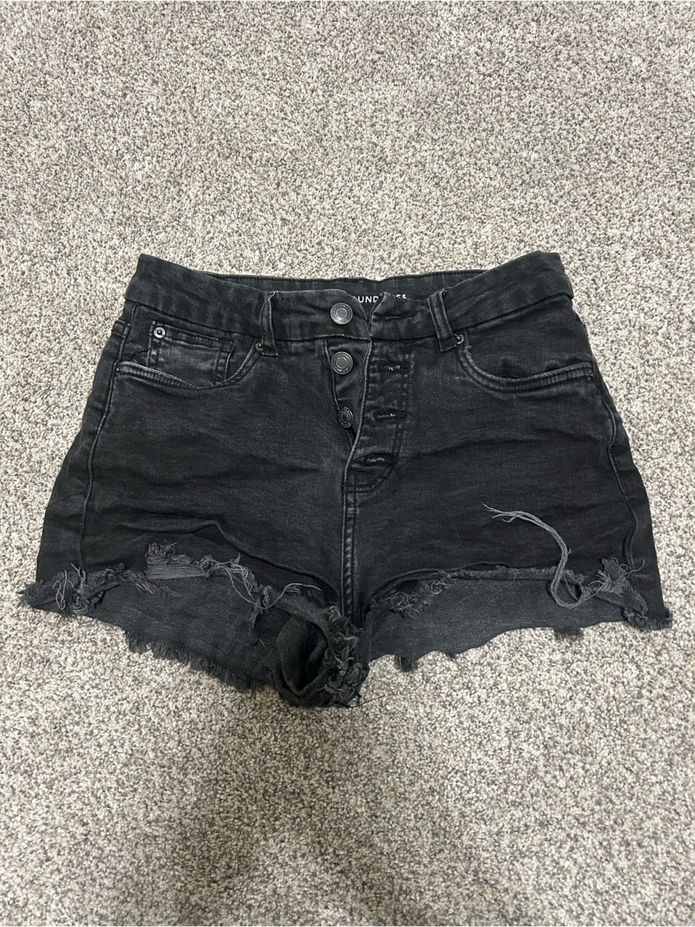 High-Rise Distressed Black Denim Shorts